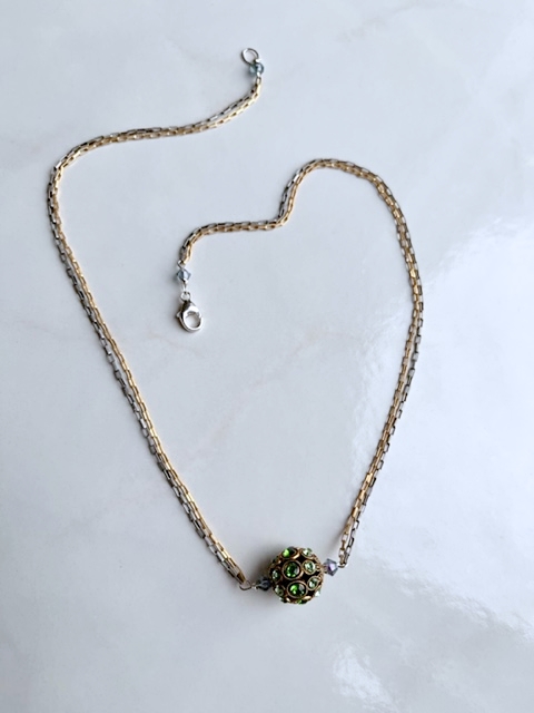 Austrian Crystal Filigree, {Green}, Mixed Metal Chain Necklace
